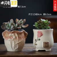 三维工匠可画画上色彩多肉小花盆陶瓷粗陶透气创意肉肉植物盆 杏色图片款[2个装] 中等花盆容器