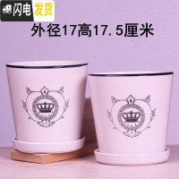 三维工匠欧式花盆陶瓷三个大中号简约创意家用绿植盆栽花盆带托盘 乳白色皇冠17厘米两个 中等花盆容器