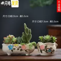 三维工匠可画画上色彩多肉小花盆陶瓷粗陶透气创意肉肉植物盆 粉红色图片款[2个装] 中等花盆容器
