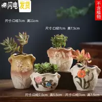 三维工匠可画画上色彩多肉小花盆陶瓷粗陶透气创意肉肉植物盆 银色图片款[4个装] 中等花盆容器