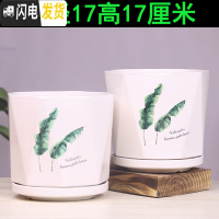 三维工匠欧式花盆陶瓷三个大中号简约创意家用绿植盆栽花盆带托盘 浅蓝色高款-两个双叶 中等花盆容器