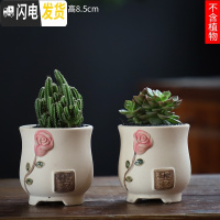 三维工匠可画画上色彩多肉小花盆陶瓷粗陶透气创意肉肉植物盆 咖杏色图片款[2个装] 中等花盆容器