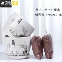 三维工匠花盆陶瓷带托盘一组两个大号盆带土简约家用绿萝多肉花盆 79100两个大+土2包 大花盆容器