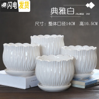 三维工匠花盆陶瓷大号特大简约家用绿萝吊兰多肉绿植白色花盆 典雅白中号4个带托盘 中等花盆容器