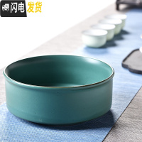 三维工匠水仙花盆陶瓷无孔铜钱碗莲睡莲水培绿萝容器大号玻璃多肉盆批发 直款素陶茶洗-孔雀绿 大花盆容器