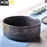 三维工匠水仙花盆陶瓷无孔铜钱碗莲睡莲水培绿萝容器大号玻璃多肉盆批发 直款素陶茶洗-黑鎏金 大花盆容器