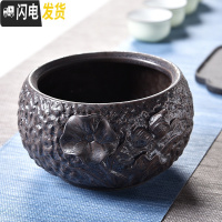 三维工匠水仙花盆陶瓷无孔铜钱碗莲睡莲水培绿萝容器大号玻璃多肉盆批发 浮雕荷叶茶洗-黑鎏金 大花盆容器