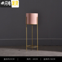 三维工匠北欧简约铁艺落地式客厅金属花盆装饰摆设绿萝植物花架花瓶摆件大 小号粉色桶+金色架 中花盆容器