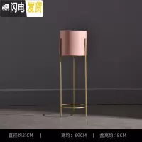 三维工匠北欧简约铁艺落地式客厅金属花盆装饰摆设绿萝植物花架花瓶摆件大 小号粉色桶+金色架 中花盆容器
