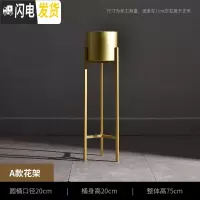 三维工匠北欧简约铁艺落地式客厅金属花盆装饰摆设绿萝植物花架花瓶摆件大 小号金色桶+金色架 中花盆容器