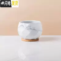 三维工匠多肉花盆创意个性大理石纹陶瓷植物肉肉北欧小花盆大口径带托盘 灰色菱形带竹托 大花盆容器