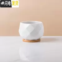三维工匠多肉花盆创意个性大理石纹陶瓷植物肉肉北欧小花盆大口径带托盘 白色菱形带竹托 特大花盆容器