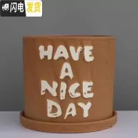 三维工匠粗陶瓷花盆带托盘绿萝吊兰花多肉大号家用室内简约 字母卡其+配陶瓷托盘 小号直径13cm高14cm花盆容器
