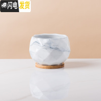 三维工匠多肉花盆创意个性大理石纹陶瓷植物肉肉北欧小花盆大口径带托盘 灰色菱形带竹托 特大花盆容器