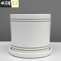 三维工匠粗陶瓷花盆带托盘绿萝吊兰花多肉大号家用室内简约 亚光白黑线+配陶瓷托盘 小号直径13cm高14c花盆容器