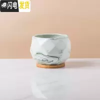 三维工匠多肉花盆创意个性大理石纹陶瓷植物肉肉北欧小花盆大口径带托盘 绿色菱形带竹托 大花盆容器