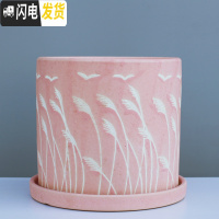 三维工匠粗陶瓷花盆带托盘绿萝吊兰花多肉大号家用室内简约 粉色芦苇+配陶瓷托盘 大号直径20.5cm高20花盆容器