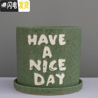 三维工匠粗陶瓷花盆带托盘绿萝吊兰花多肉大号家用室内简约 字母绿色+配陶瓷托盘 中号直径16.5cm高17花盆容器