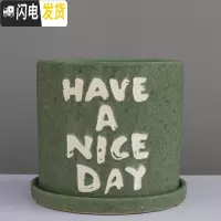 三维工匠粗陶瓷花盆带托盘绿萝吊兰花多肉大号家用室内简约 字母绿色+配陶瓷托盘 大号直径20.5cm高20花盆容器