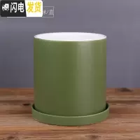 三维工匠ins北欧风格简约圆柱黑白色哑光带托盘陶瓷多 哑光绿·直·陶瓷托盘 特大号·口径18cm高花盆容器