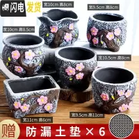 三维工匠多肉花盆陶瓷小号植物盆栽创意个性北欧简约粗陶透气 套装1043-图示六个 中等花盆容器