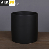 三维工匠ins北欧风格简约圆柱黑白色哑光带托盘陶瓷多 无托盘哑光黑款 大号&middot;口径15cm高16花盆容器