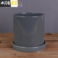 三维工匠ins北欧风格简约圆柱黑白色哑光带托盘陶瓷 亮光灰·直·陶瓷托盘 大号&middot;口径15cm高16花盆容器