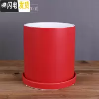 三维工匠ins北欧风格简约圆柱黑白色哑光带托盘陶瓷多 哑光红·直·陶瓷托盘 特大号·口径18cm高花盆容器