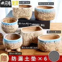 三维工匠多肉花盆陶瓷小号植物盆栽创意个性北欧简约粗陶透气 套装1111-图示六个 中等花盆容器