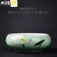 三维工匠陶瓷批发无孔水培容器铜钱碗莲睡莲多肉家用特大号 青瓷手绘02小号 大花盆容器
