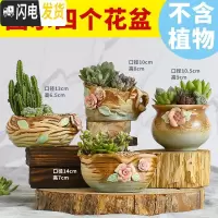 三维工匠多肉花盆陶瓷透气大口径家用创意粗陶肉肉植物小盆器 庄园(4个) 小花盆容器