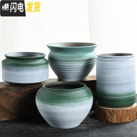 三维工匠粗陶透气紫砂多肉老桩陶瓷大号大口径创意肉肉植物小花盆 草绿-艺韵复古紫砂4个 大花盆容器