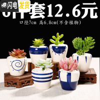三维工匠花盆陶瓷大号肉肉塑料紫砂绿萝多肉植物多肉花盆 手绘蓝彩花盆6个 中等花盆容器