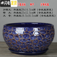 三维工匠28厘米陶瓷花盆特大号植物盆栽花盆君子兰花大花盆陶瓷带托盘 QF-1771蓝石纹 外直径约28cm花盆容器