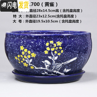三维工匠28厘米陶瓷花盆特大号植物盆栽花盆君子兰花大花盆陶瓷带托盘 QF-1700[黄雀] 外直径约23cm花盆容器