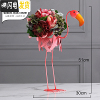 三维工匠美式轻复古铁艺动物落地花盆花器创意阳台户外花园幼儿园花瓶摆件 火烈鸟花盆A款+郁金香东亚兰把束 中花盆容器