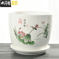 三维工匠花盆陶瓷大号特大家用带托盘创意绿萝室内简约小多肉花盆 白色TX-荷塘清趣单个 特大花盆容器