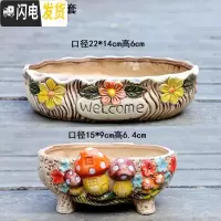 三维工匠多肉花盆陶瓷老庄花器肉肉植物花盆手绘创意粗陶田园花盆 花边拼盘2件套 中等花盆容器
