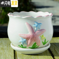 三维工匠花盆陶瓷大号特大家用带托盘创意绿萝室内简约小多肉花盆 S1海星单个 中等花盆容器