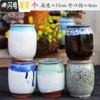 三维工匠多肉花盆束腰多肉绿植花盆四方口带脚粗陶立体简约多肉盆 军绿色圆缸8个 中等花盆容器