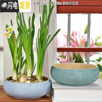 三维工匠陶瓷大号家用室内无孔铜钱一叶莲碗莲盆多肉大口径水培 玲珑花盆2件套(无孔水培) 中等花盆容器