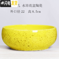 三维工匠铜钱水仙花盆陶瓷 简约创意水培绿萝碗莲大号多肉无孔盆栽 无孔-黄花釉22厘米一个 大花盆容器