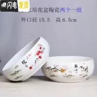 三维工匠铜钱水仙花盆陶瓷 简约创意水培绿萝碗莲大号多肉无孔盆栽 黄无孔-鸟语花香两个15厘米 大花盆容器