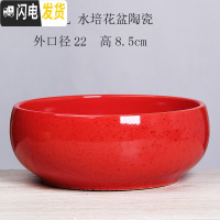 三维工匠铜钱水仙花盆陶瓷 简约创意水培绿萝碗莲大号多肉无孔盆栽 无孔-红花釉22厘米一个 大花盆容器