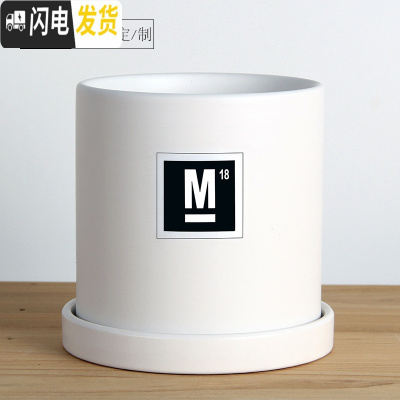 三维工匠简约圆柱ins北欧风格带托盘室内沙漠植 哑光白(M18)防水贴纸 小号&middot;口径10cm高11花盆容器
