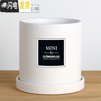 三维工匠简约圆柱ins北欧风格带托盘室内沙漠 哑光白(MINI)防水贴纸 小号&middot;口径10cm高11花盆容器