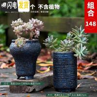 三维工匠多肉花盆陶瓷大号肉肉植物创意简约紫砂室内个性小花盆 铁锈釉-03组合2个 中等花盆容器