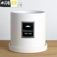 三维工匠简约圆柱ins北欧风格带托盘室内 哑光白(FORYOU)防水贴纸 大号·口径15cm高16花盆容器