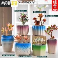 三维工匠多肉花盆套装组合粗陶透气复古陶瓷小盆创意肉肉花盆 天蓝色组合204 中等花盆容器