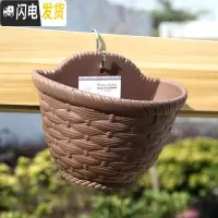 三维工匠家庭园艺创意仿藤编加厚塑料树脂半壁花盆挂壁式吊兰盆 咖啡 小花盆容器